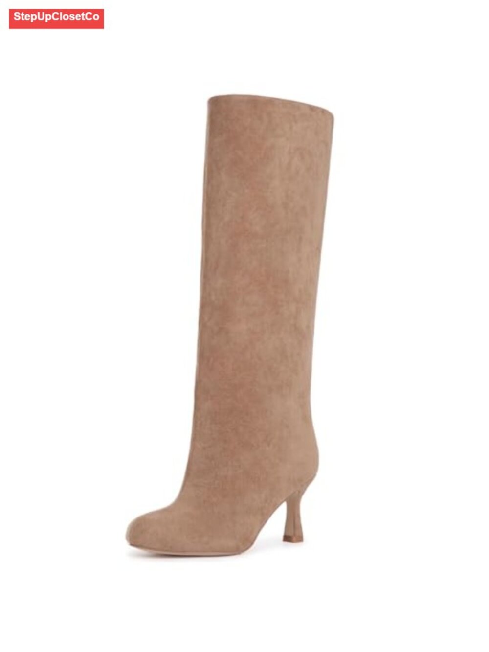 Suede Knee High Boots Wide Calf Stiletto Heel Pull On Tall Women's
